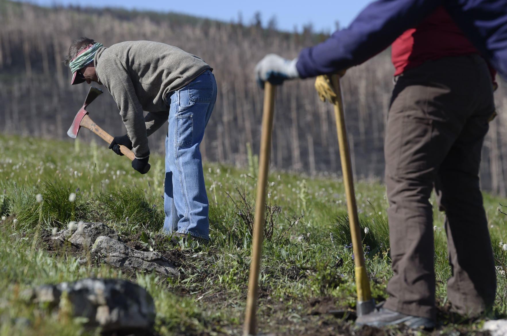 Volunteers work to re-tread
